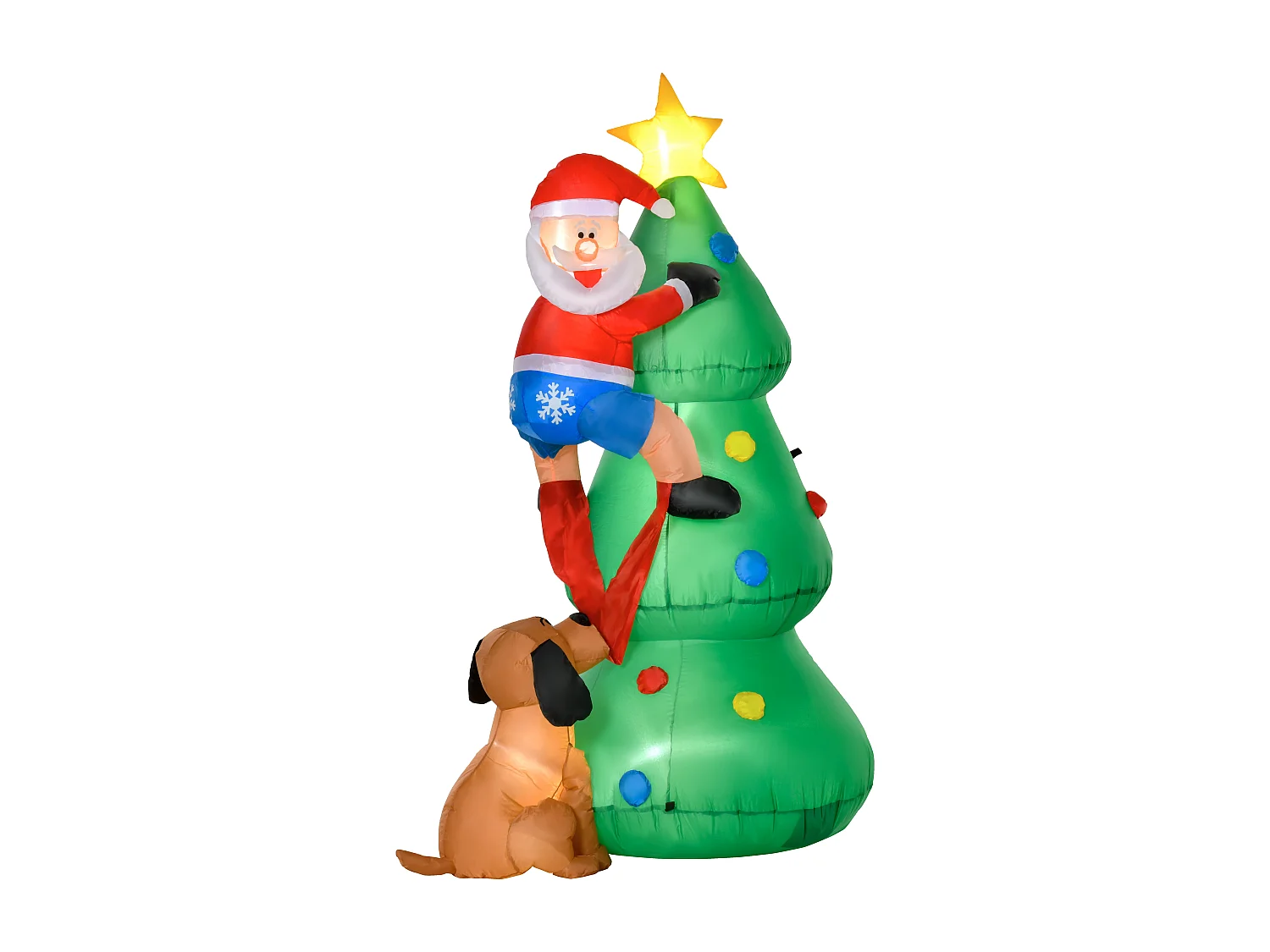 Albero di natale gonfiabile con babbo natale cagnolino e luci