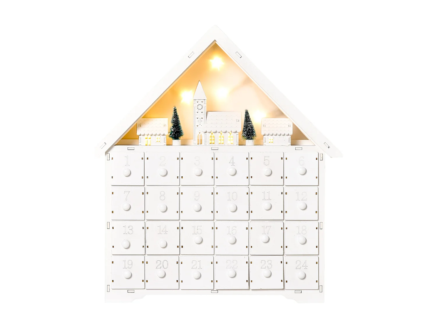Calendario dell'avvento 24 cassetti in legno villaggio con luci