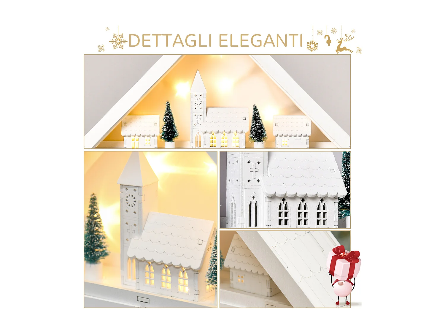 Calendario dell'avvento 24 cassetti in legno villaggio con luci