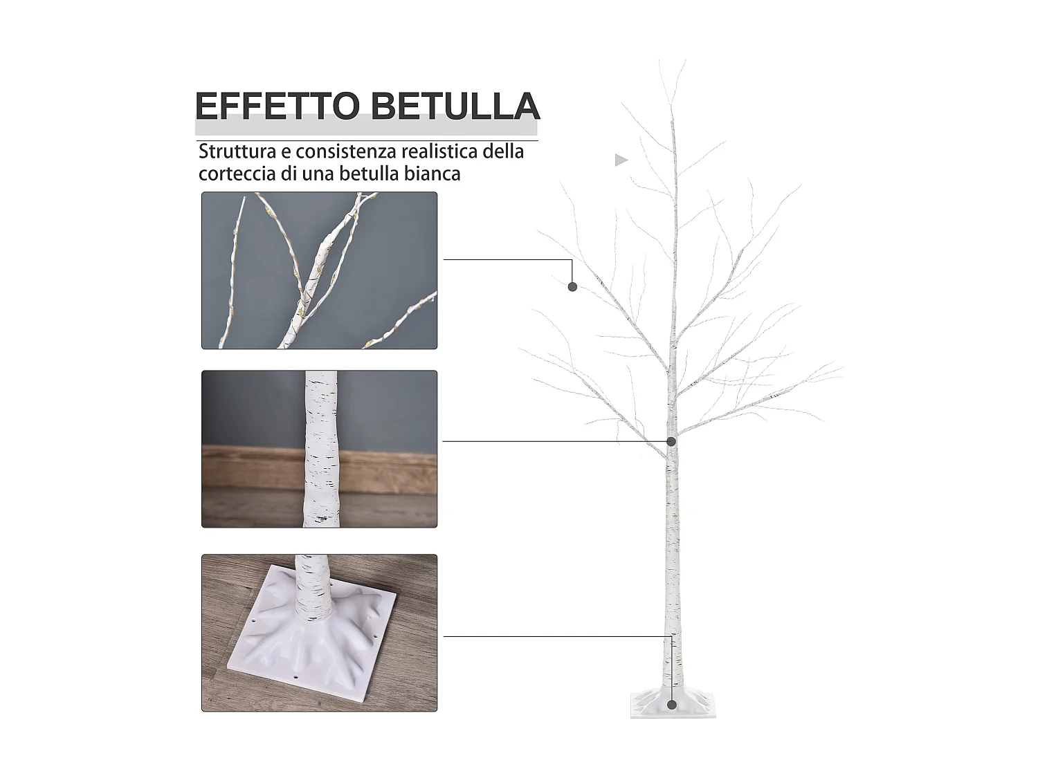 Albero di natale bianco con luci led per interni ed esterni