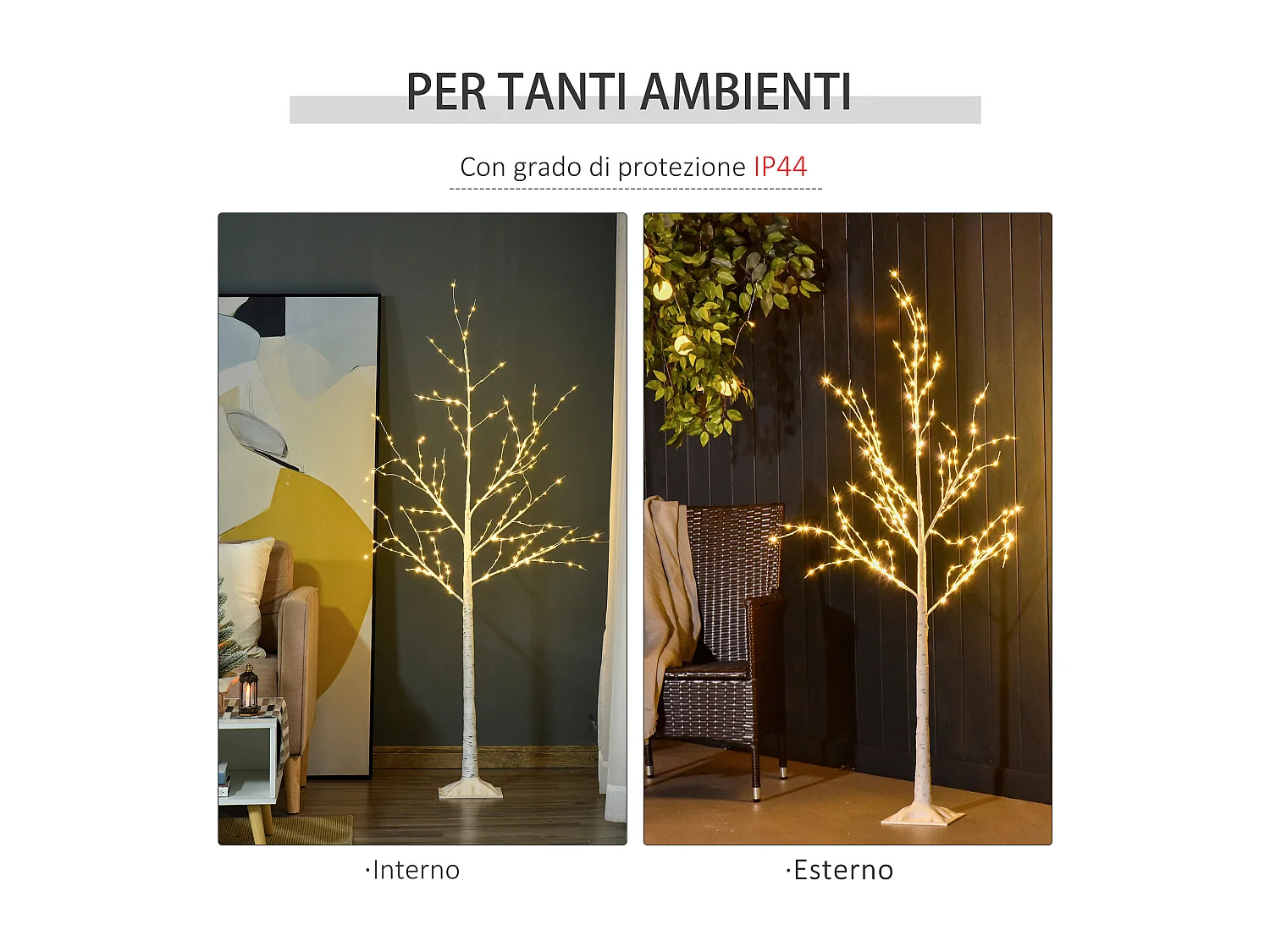 Albero di natale bianco con luci led per interni ed esterni