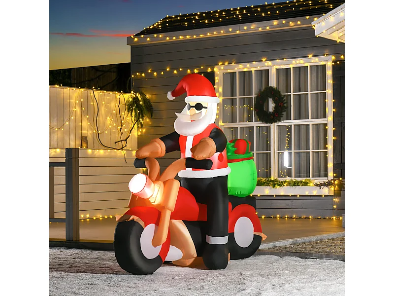 Babbo natale gonfiabile su moto luci led decorazione da esterno