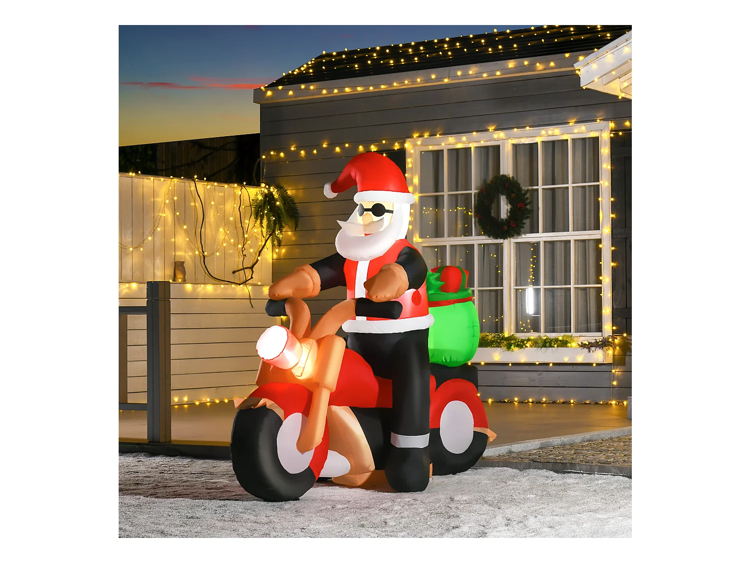 Babbo natale gonfiabile su moto luci led decorazione da esterno
