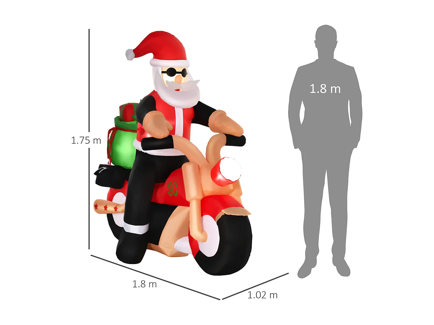 Babbo natale gonfiabile su moto luci led decorazione da esterno