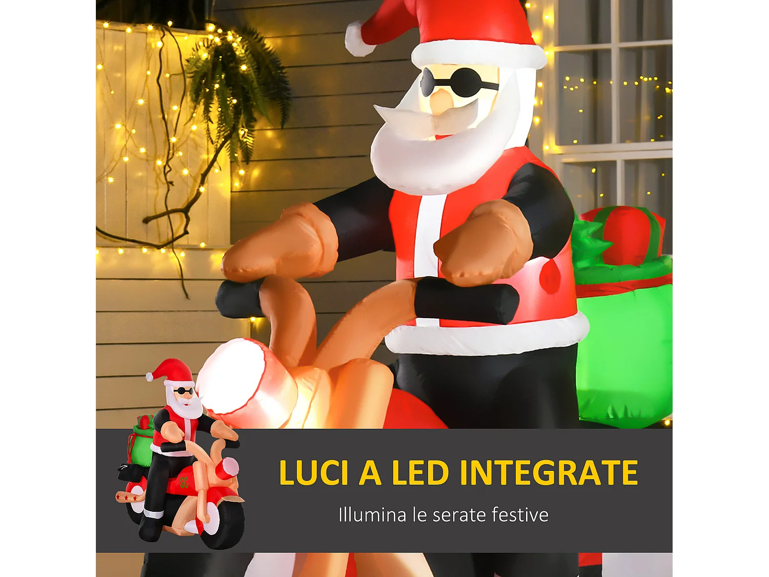 Babbo natale gonfiabile su moto luci led decorazione da esterno