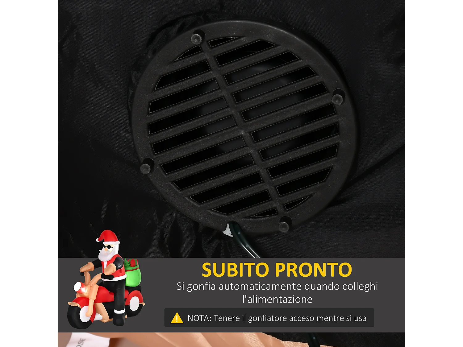 Babbo natale gonfiabile su moto luci led decorazione da esterno