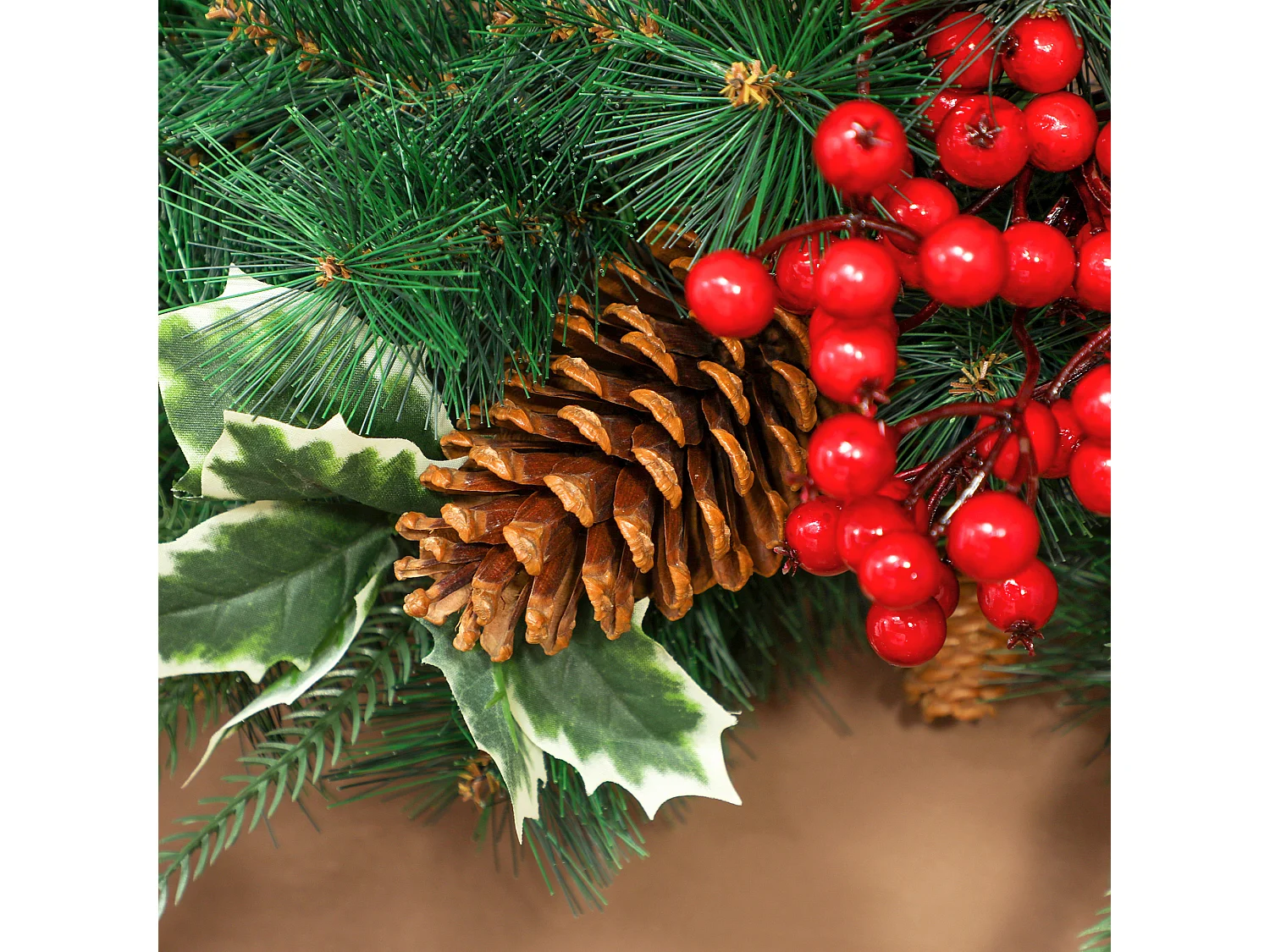 Ghirlanda natalizia da 60 cm con luci led pigne e bacche rosse