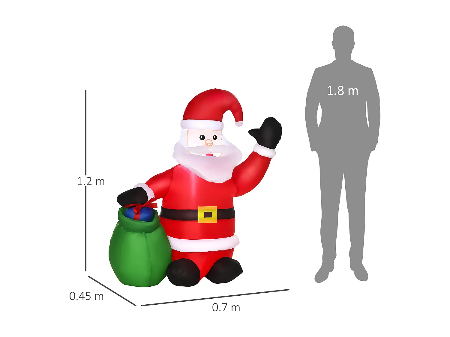 Babbo natale gonfiabile luminoso a led in poliestere con ventilatore