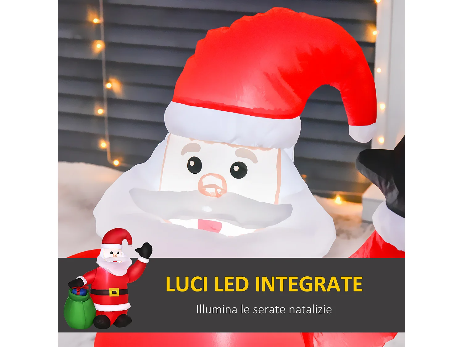Babbo natale gonfiabile luminoso a led in poliestere con ventilatore