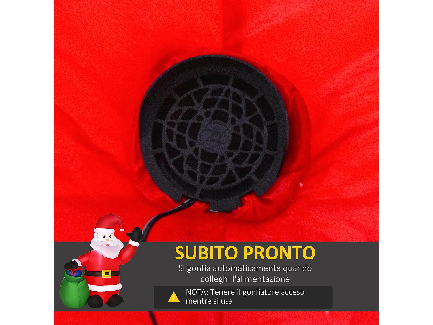 Babbo natale gonfiabile luminoso a led in poliestere con ventilatore