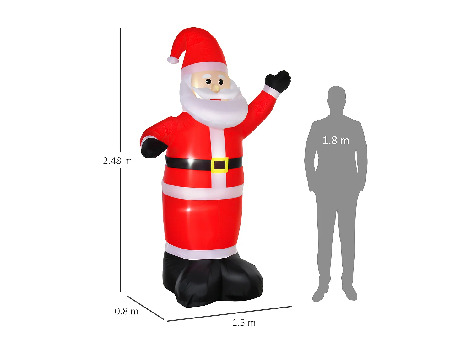 Babbo natale gonfiabile alto 248cm da esterno con luci led e accessori