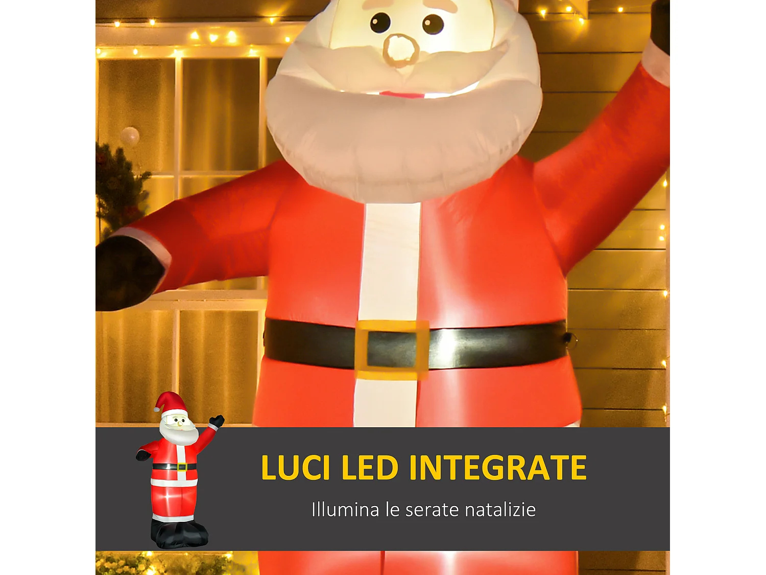 Babbo natale gonfiabile alto 248cm da esterno con luci led e accessori