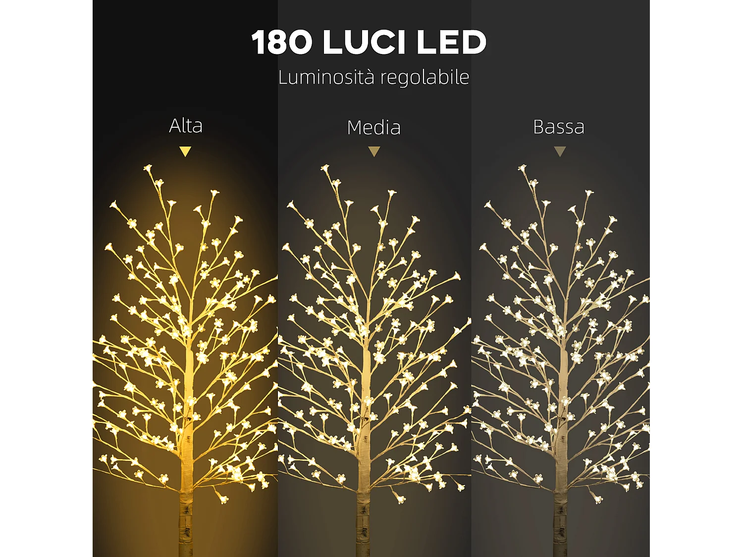 Albero luminoso di betulla con 180 luci led 3 livelli di luminosità