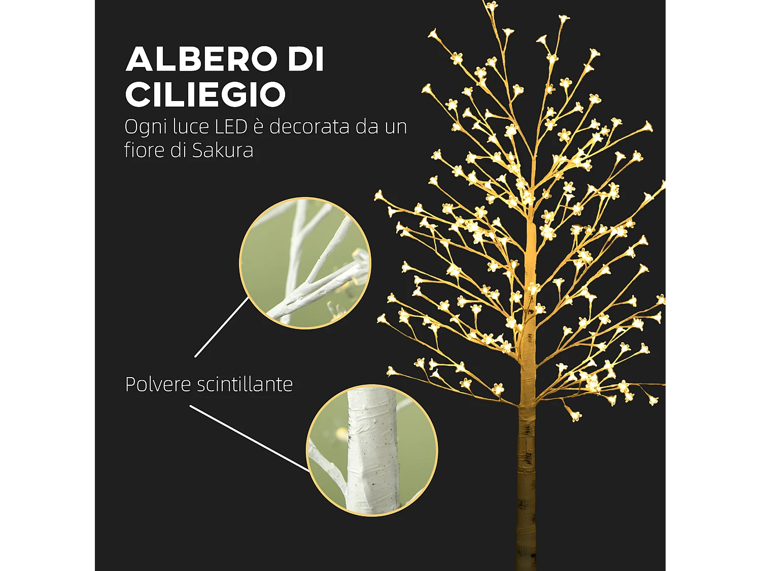Albero luminoso di betulla con 180 luci led 3 livelli di luminosità