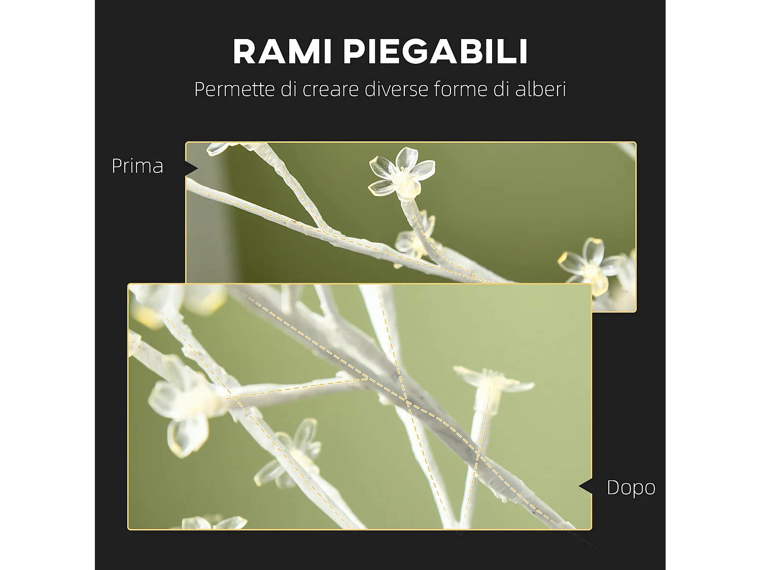 Albero luminoso di betulla con 180 luci led 3 livelli di luminosità