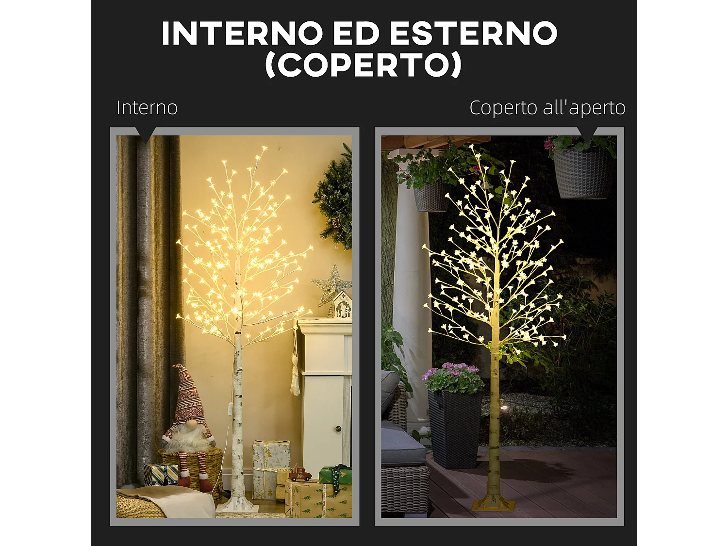 Albero luminoso di betulla con 180 luci led 3 livelli di luminosità