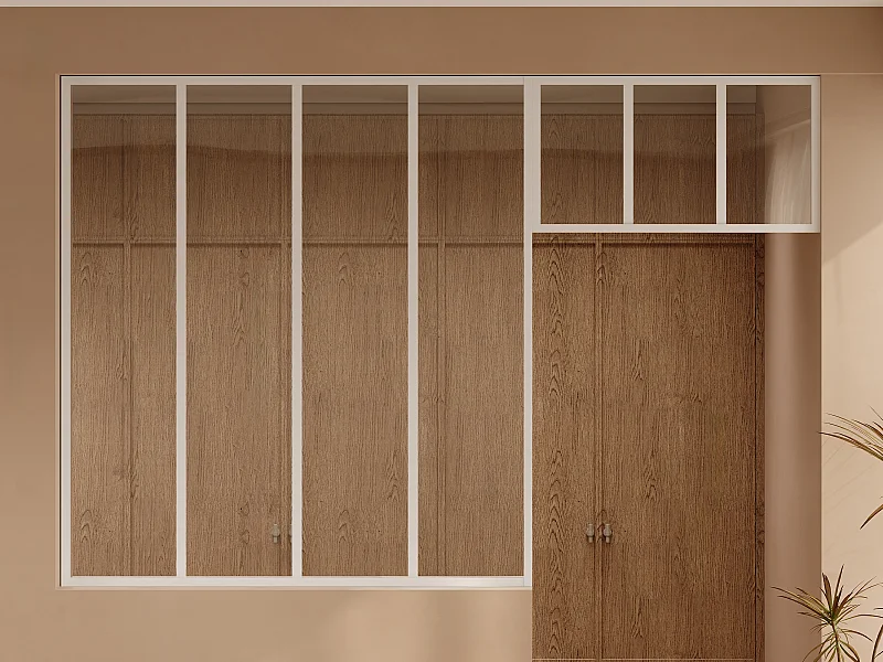 Verrière atelier avec imposte en aluminium thermolaqué - L120 x H130 + L73 x H40 cm - Blanc - BAYVIEW