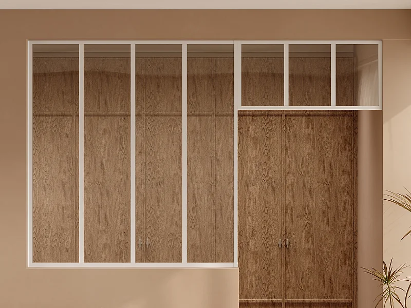 Verrière atelier avec imposte en aluminium thermolaqué - L120 x H130 + L83 x H40 cm - Blanc - BAYVIEW