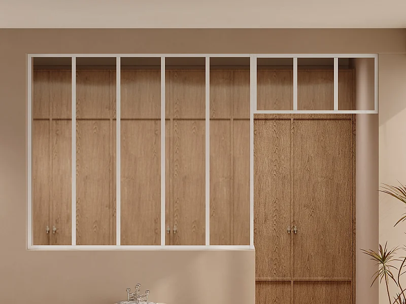 Verrière atelier avec imposte en aluminium thermolaqué - L150 x H130 + L83 x H40 cm - Blanc - BAYVIEW