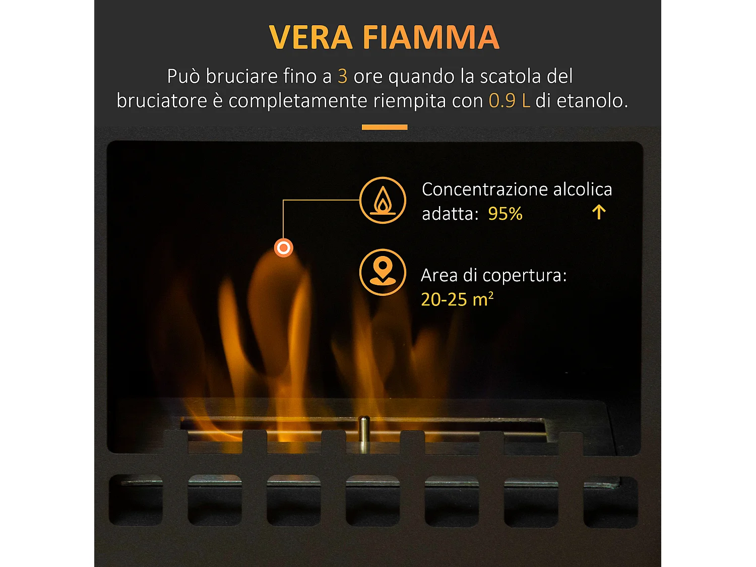 Camino bioetanolo in metallo 3h combustione serbatoio 0.9l nero