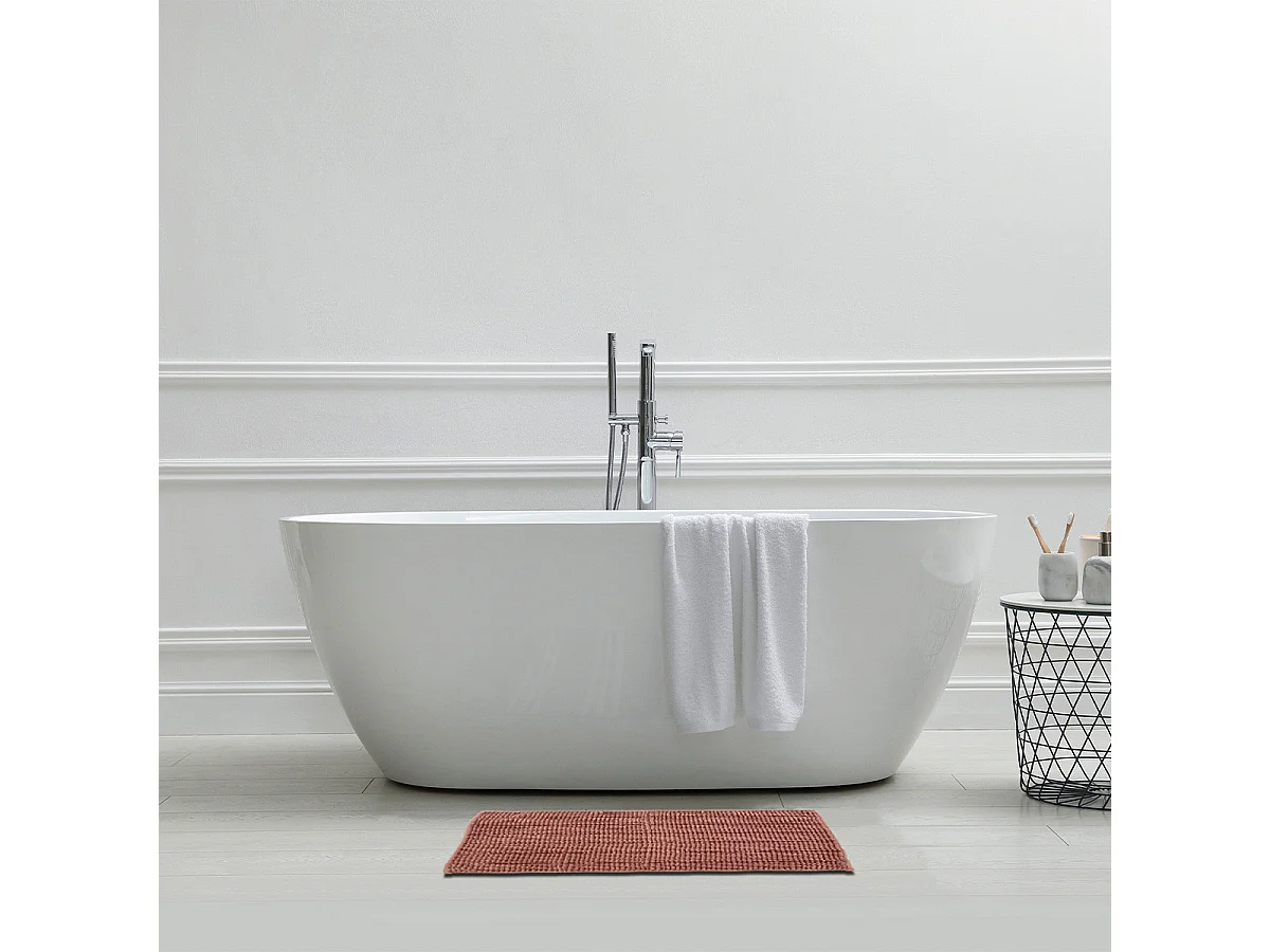Tapis de bain uni en polyester rose 50x70cm