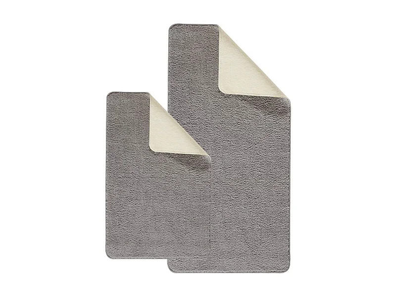 Lot de 2 tapis de bain polyester 60x120cm + 50x80cm 60x120cm gris