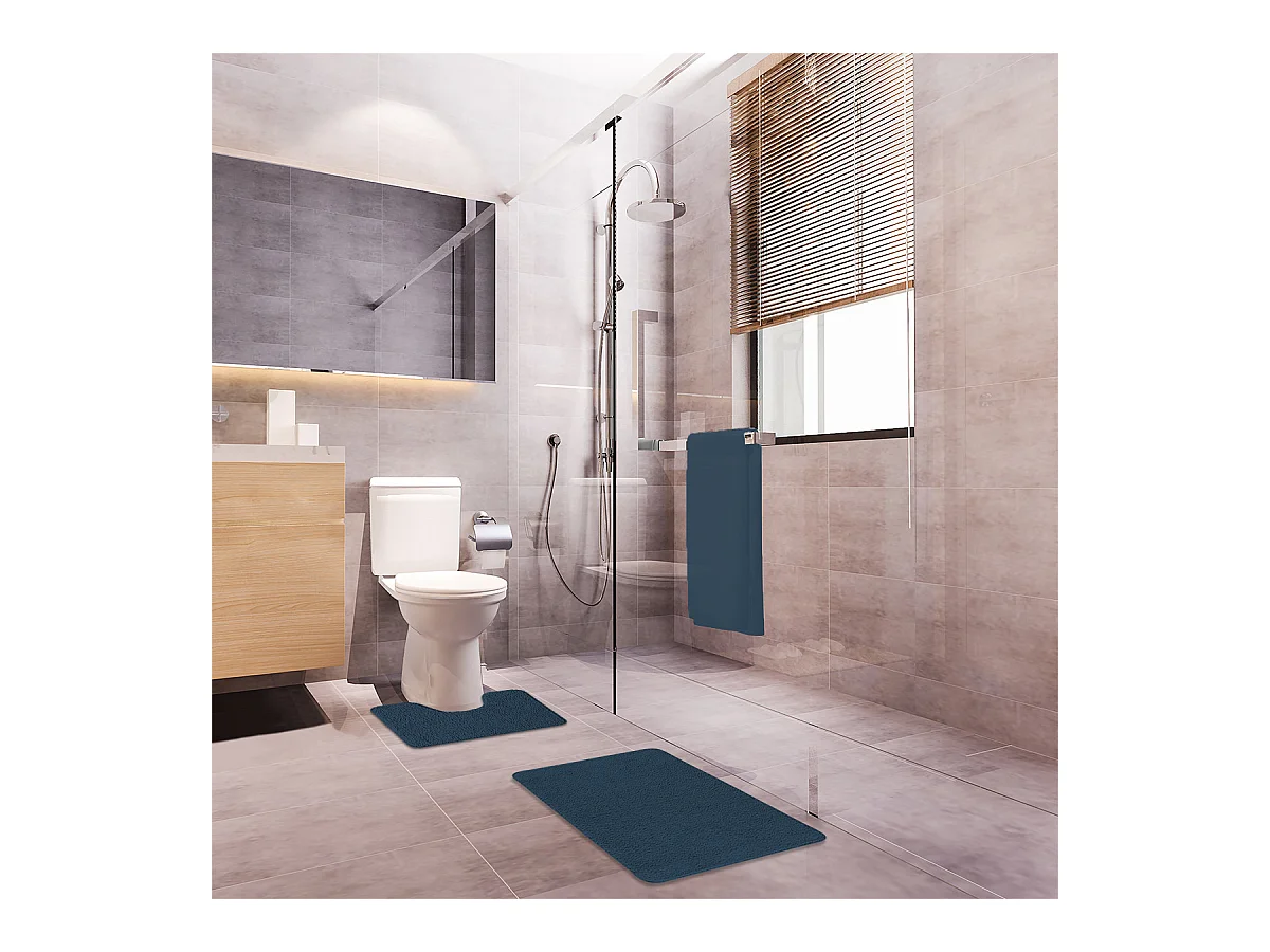 Lot de 2 tapis de bain polyester 50x80cm + contour marine