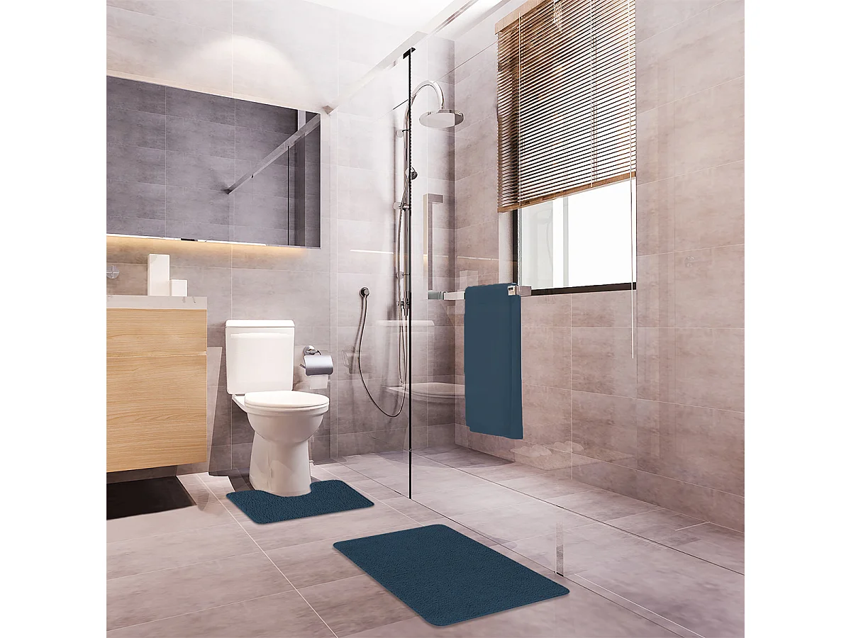 Lot de 2 tapis de bain polyester 50x80cm + contour marine