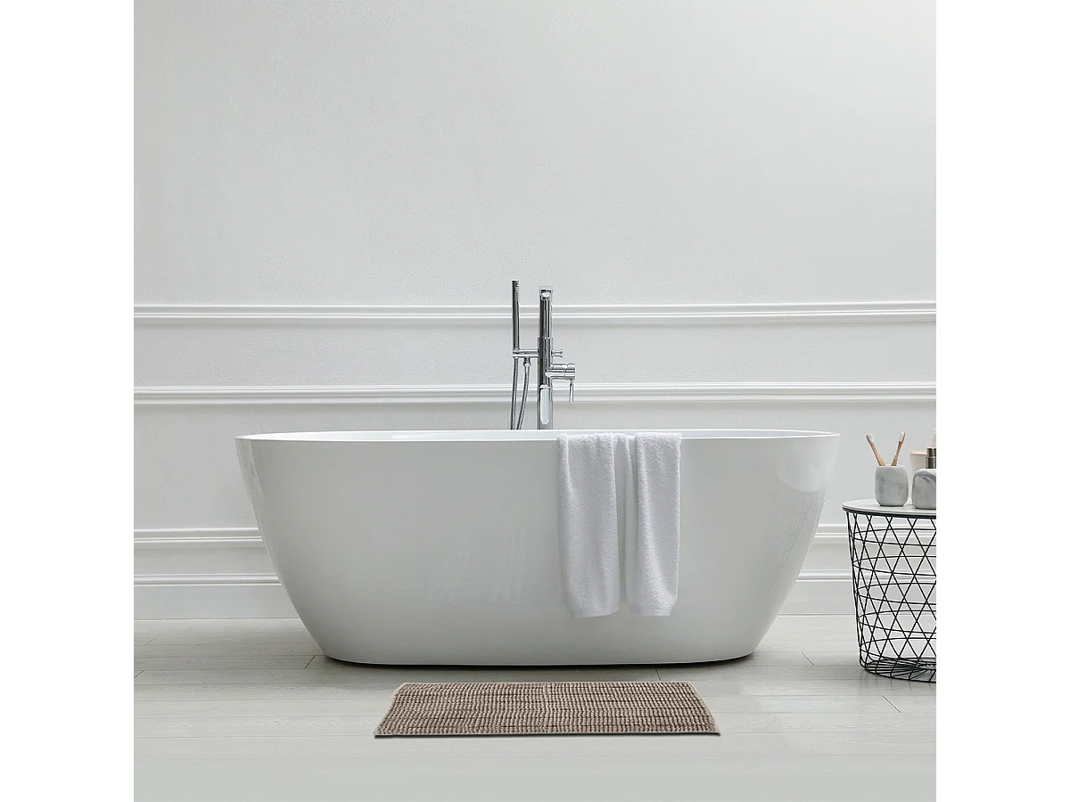 Tapis de bain uni en polyester taupe 50x70cm