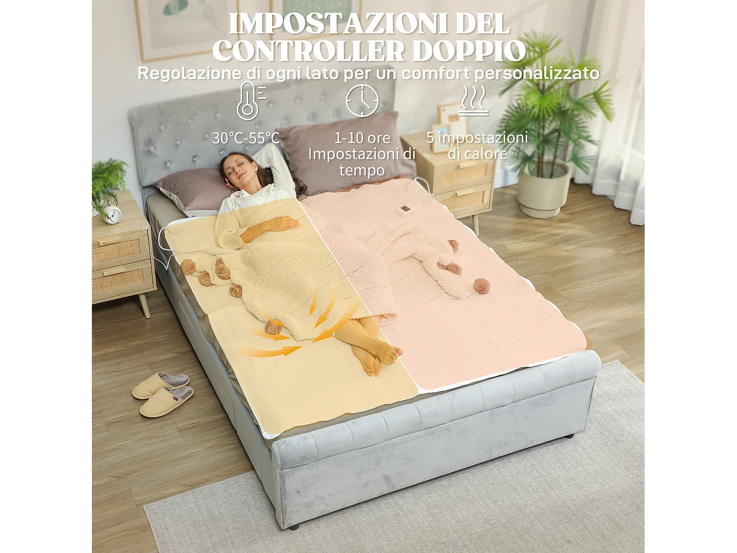 Coperta elettrica 160x140 cm con 5 livelli di calore bianco