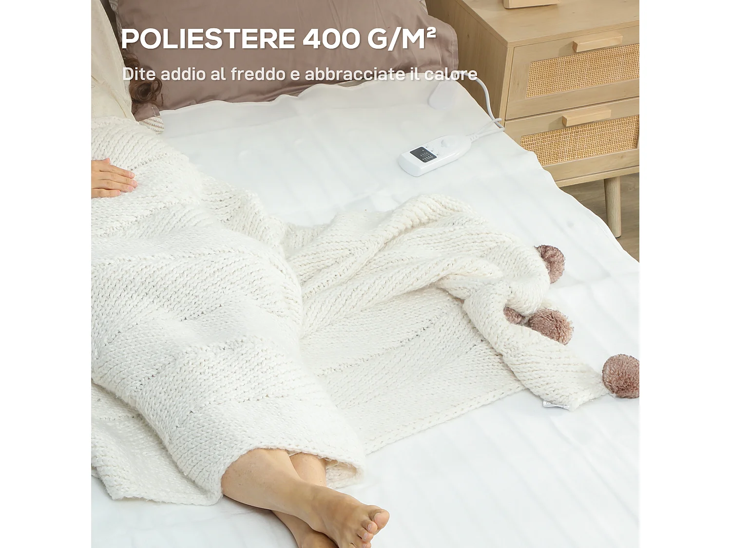 Coperta elettrica 160x140 cm con 5 livelli di calore bianco