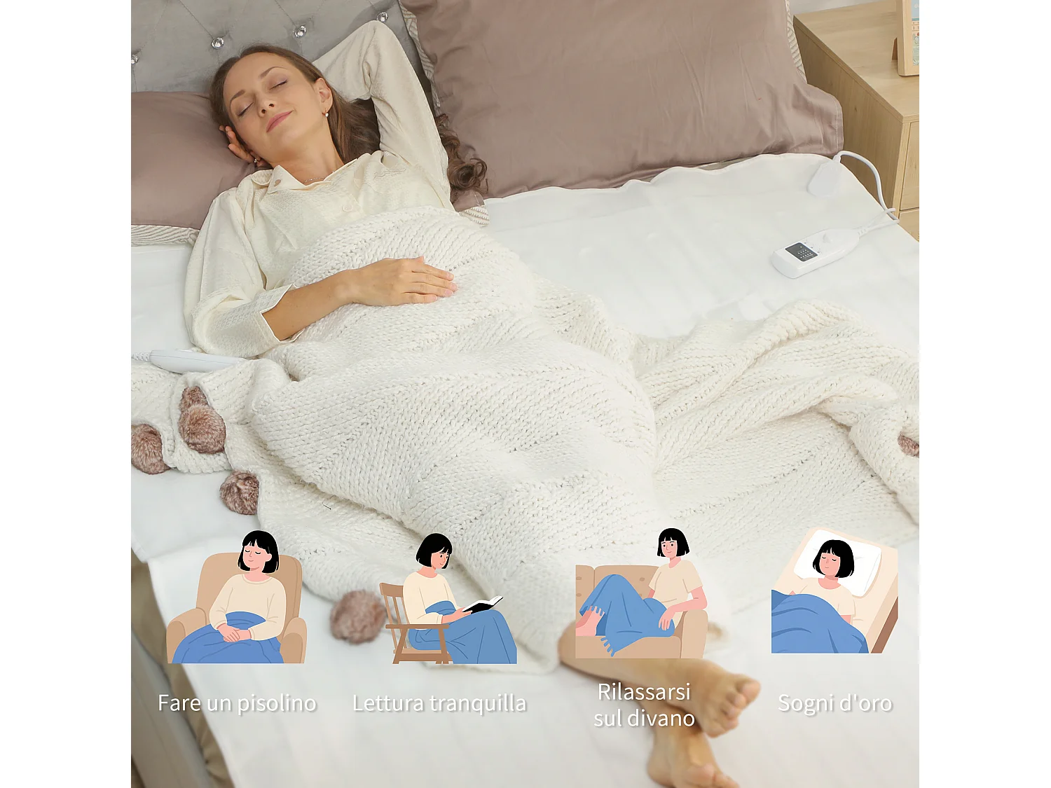 Coperta elettrica 160x140 cm con 5 livelli di calore bianco