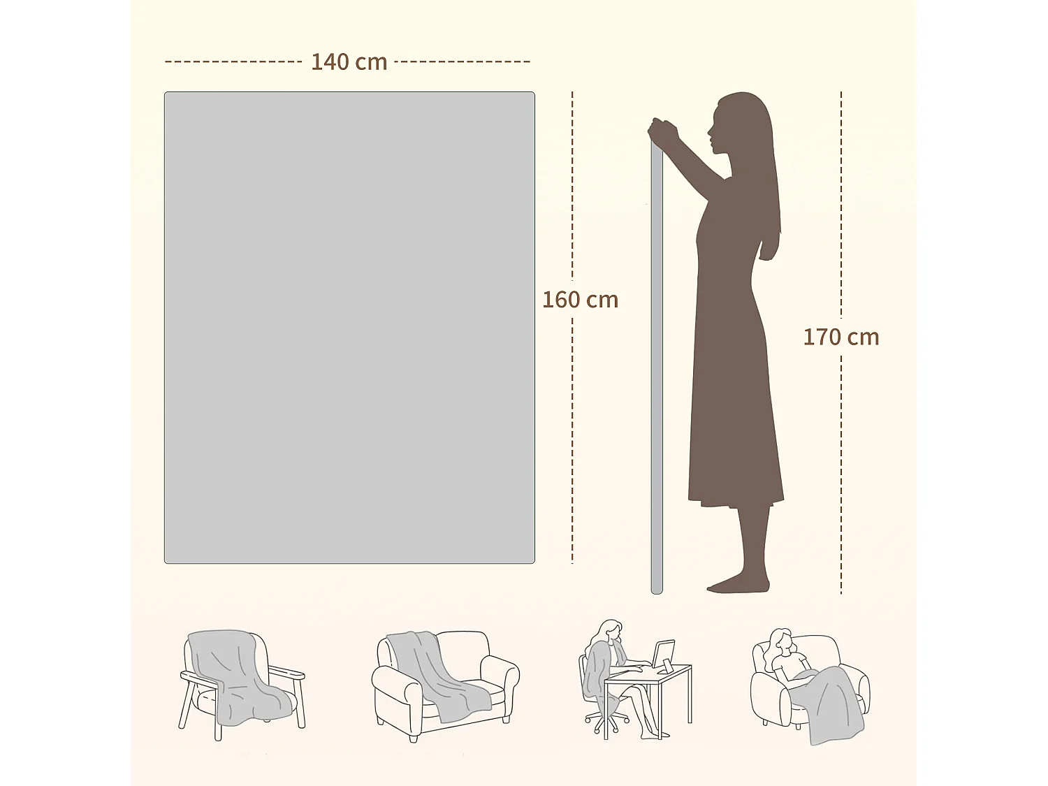 Coperta elettrica 160x140 cm con 5 livelli di calore grigio