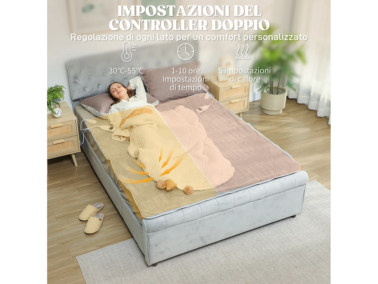 Coperta elettrica 160x140 cm con 5 livelli di calore grigio