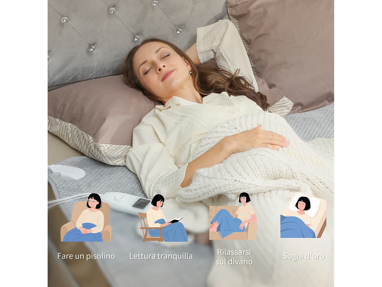 Coperta elettrica 160x140 cm con 5 livelli di calore grigio