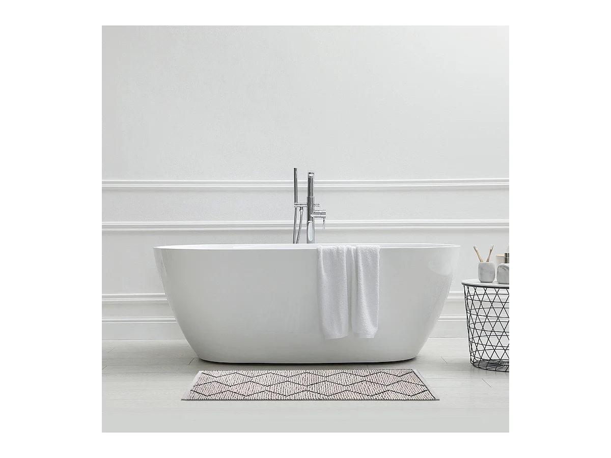 Tapis de bain déco en polycoton blanc 60x120cm