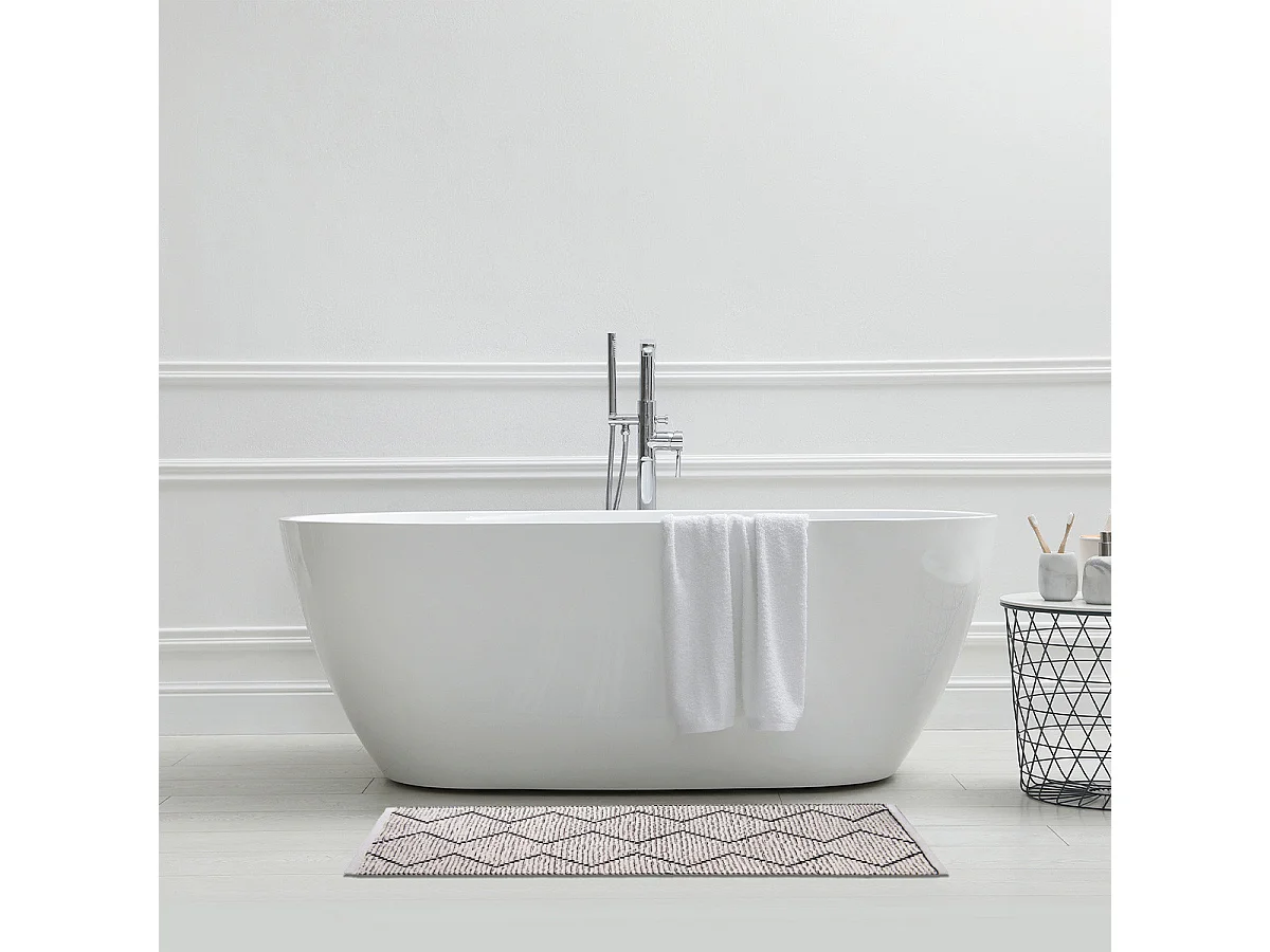 Tapis de bain déco en polycoton blanc 60x120cm