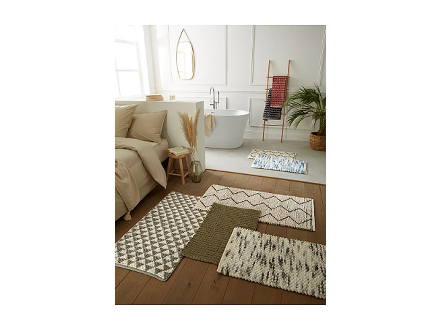 Tapis de bain déco en polycoton blanc 50x80cm