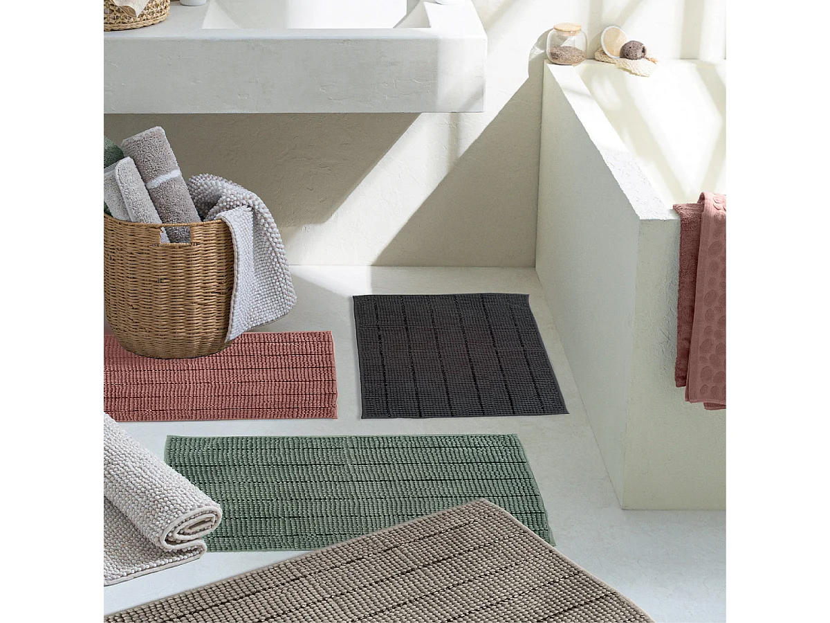 Tapis de bain uni en polyester sauge 50x70cm