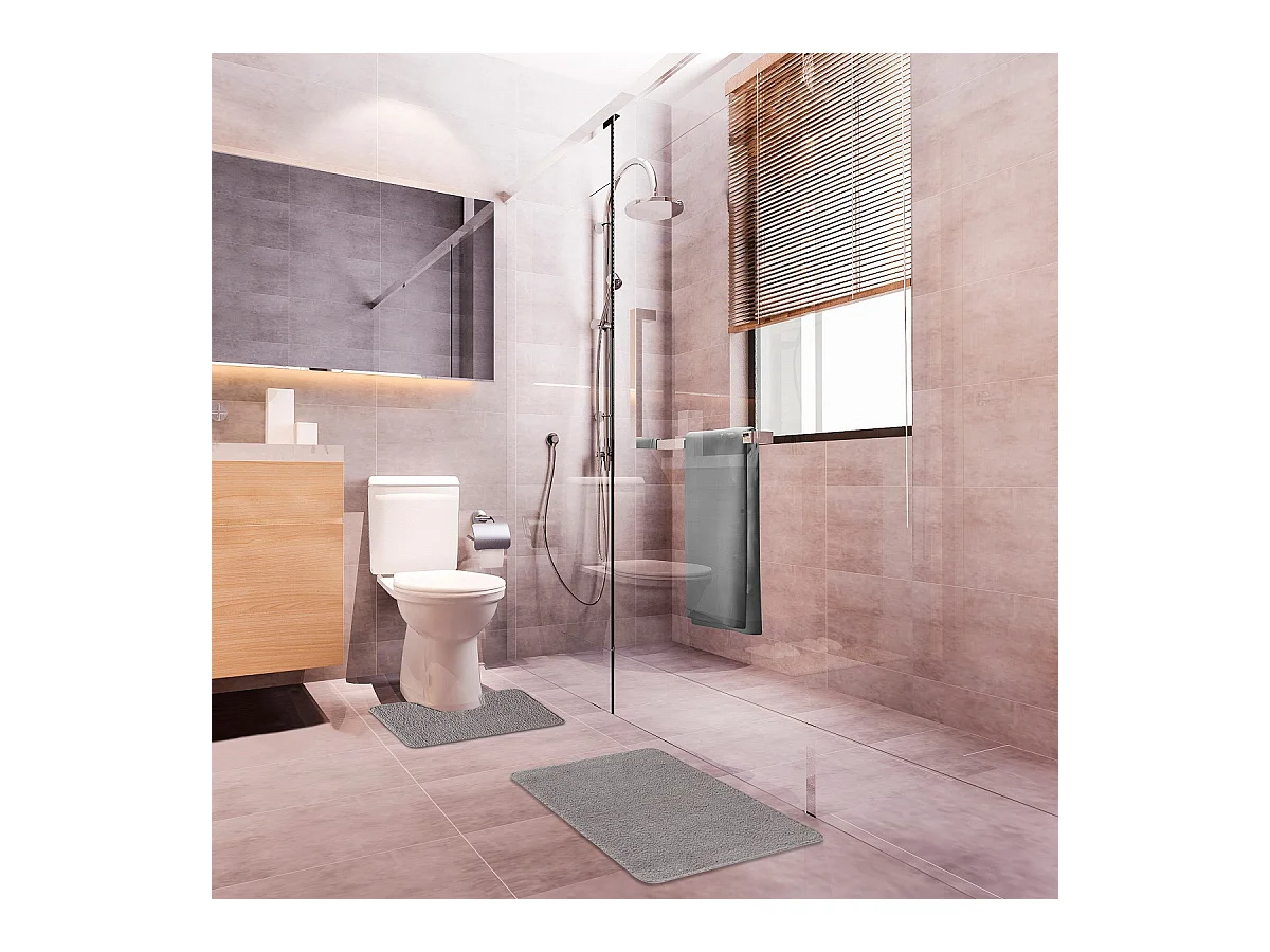 Lot de 2 tapis de bain polyester 50x80cm + contour gris
