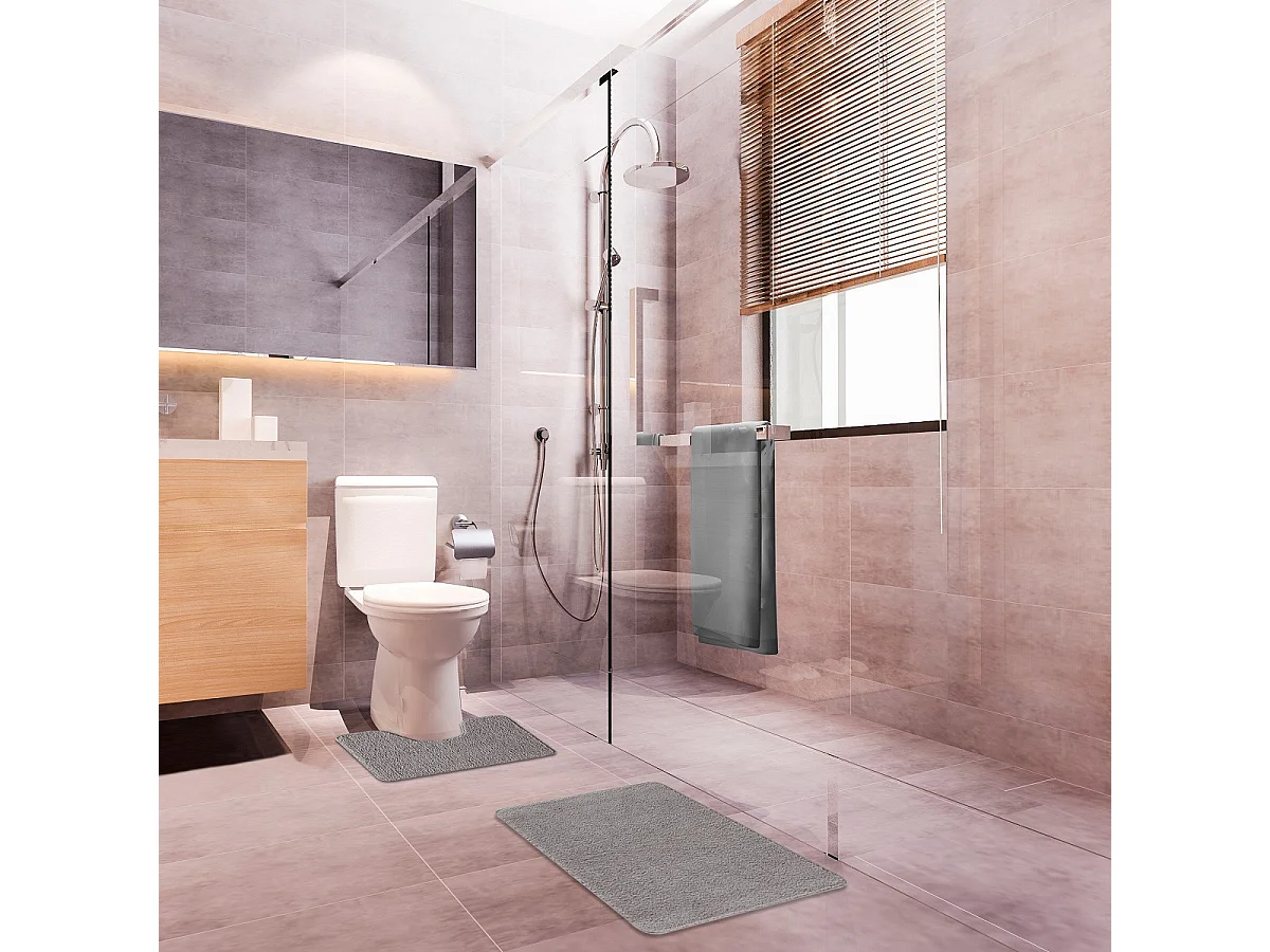 Lot de 2 tapis de bain polyester 50x80cm + contour gris