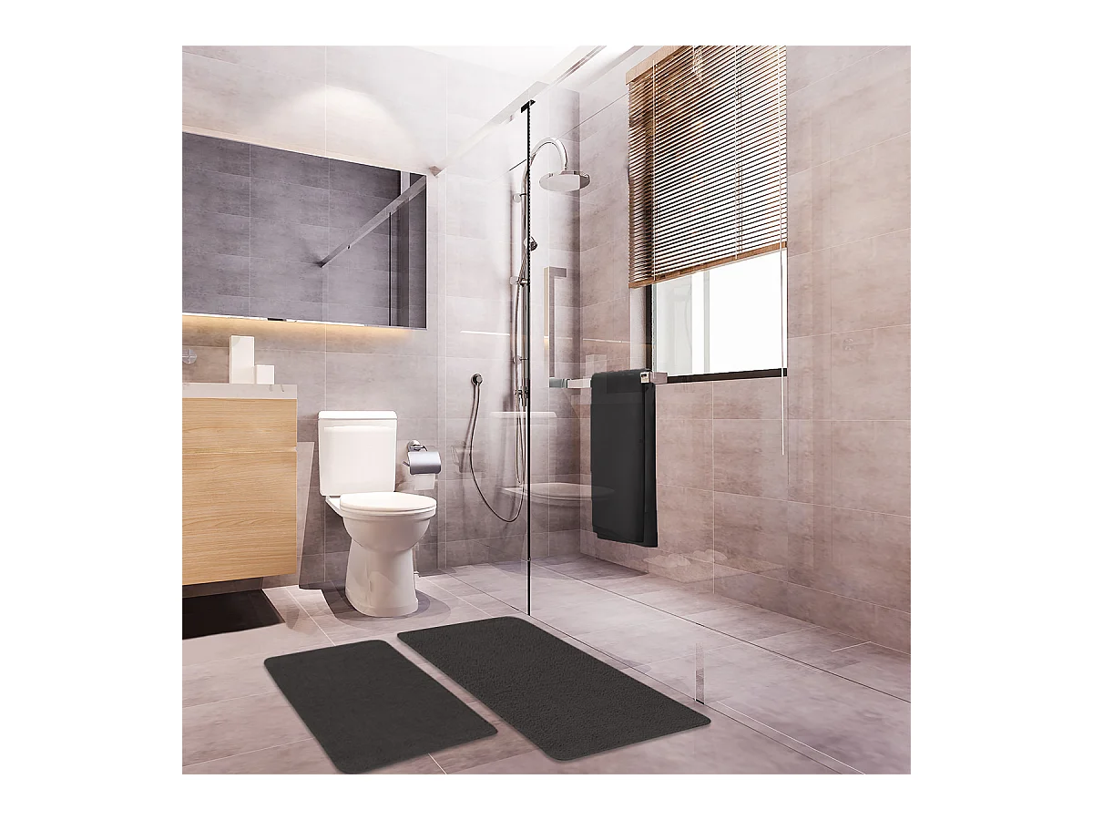 Lot de 2 tapis de bain polyester 60x120cm + 50x80cm 60x120cm chocolat