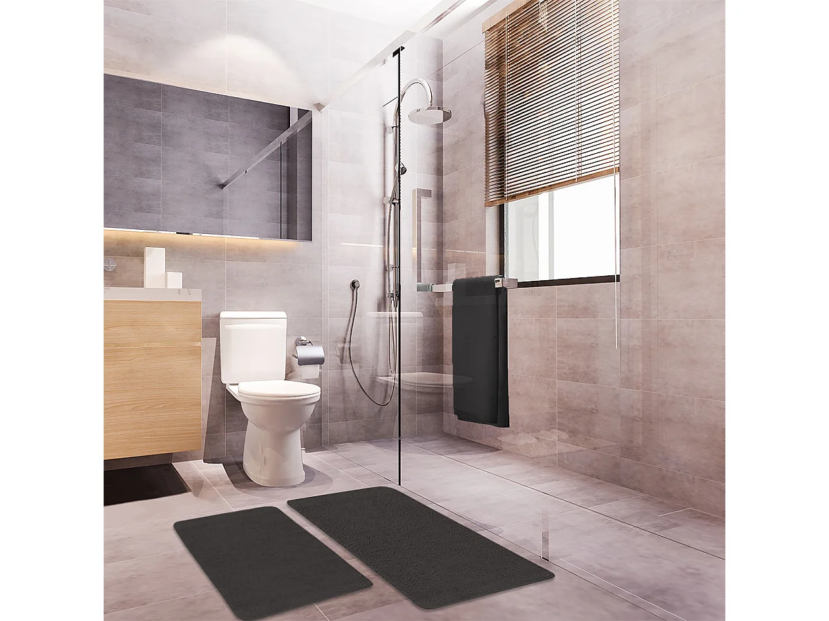 Lot de 2 tapis de bain polyester 60x120cm + 50x80cm 60x120cm chocolat