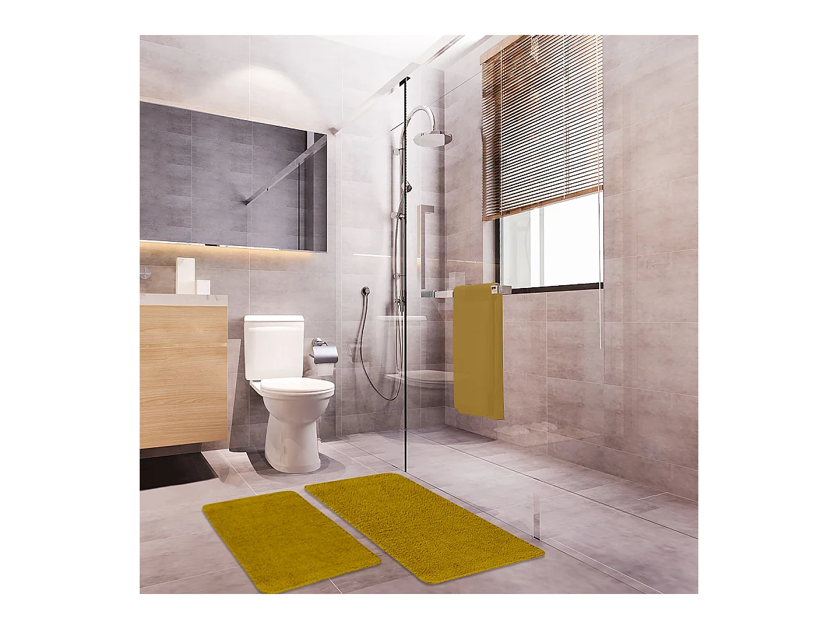 Lot de 2 tapis de bain polyester 60x120cm + 50x80cm 60x120cm miel