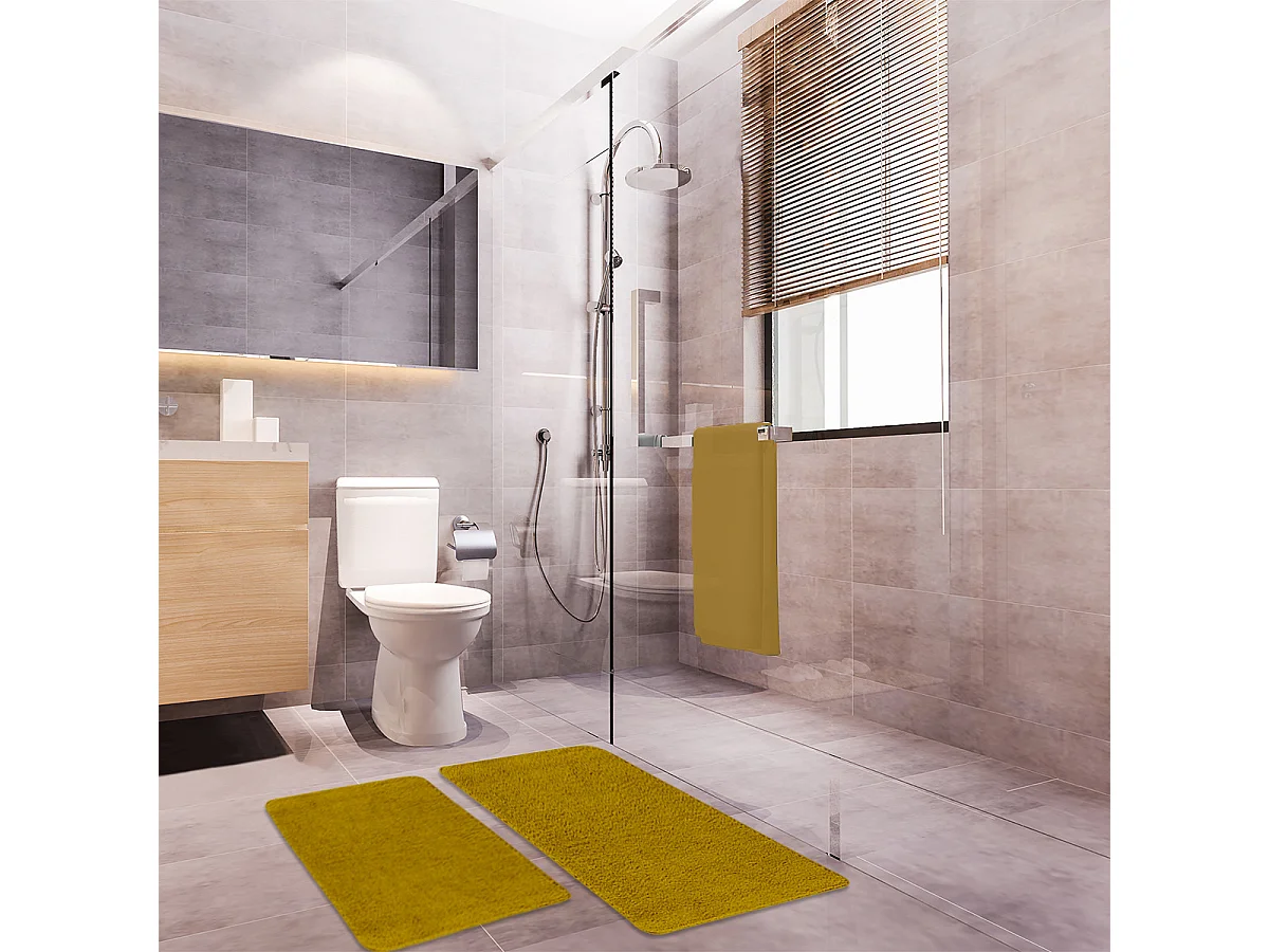 Lot de 2 tapis de bain polyester 60x120cm + 50x80cm 60x120cm miel