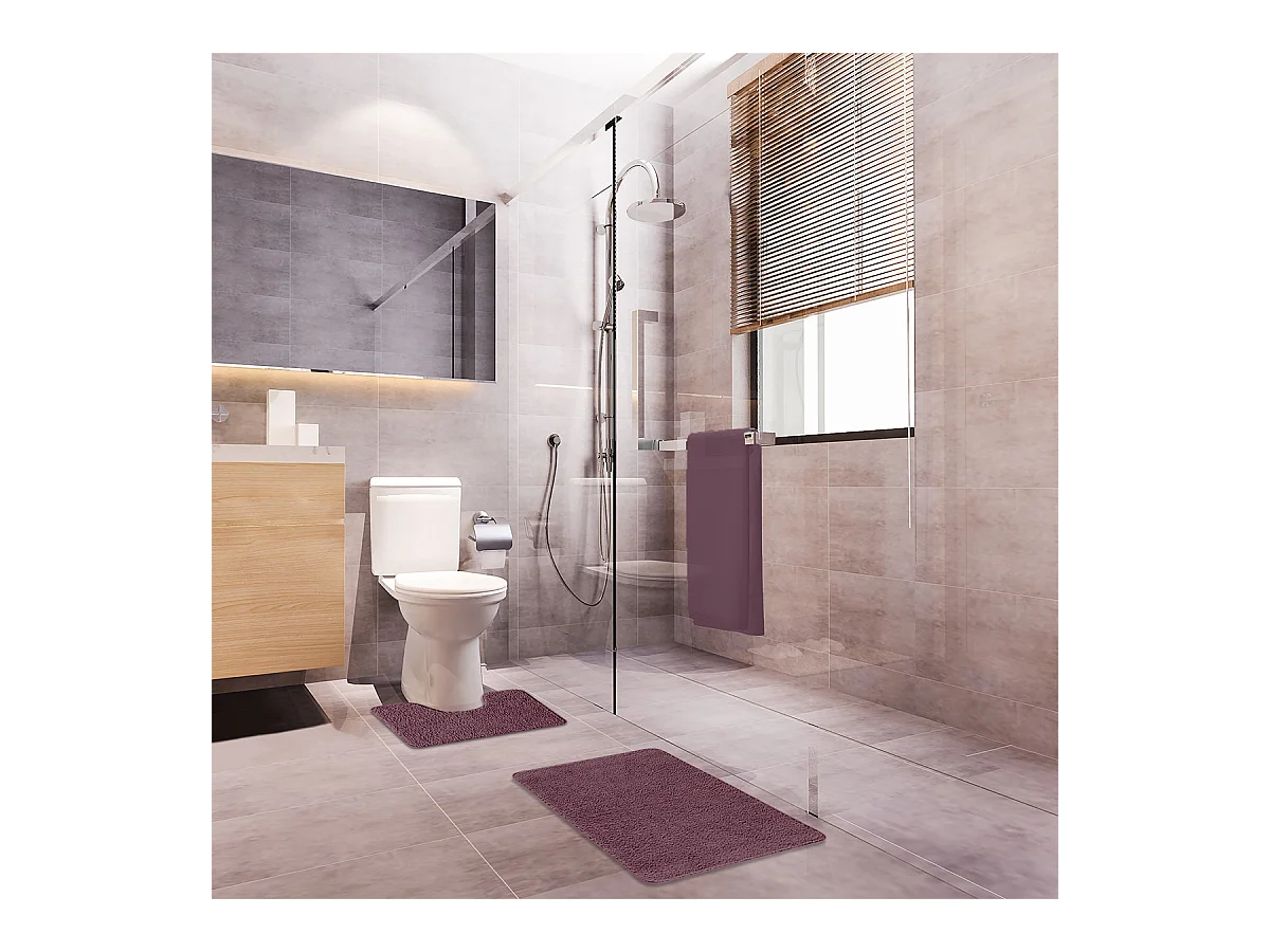 Lot de 2 tapis de bain polyester 50x80cm + contour violine