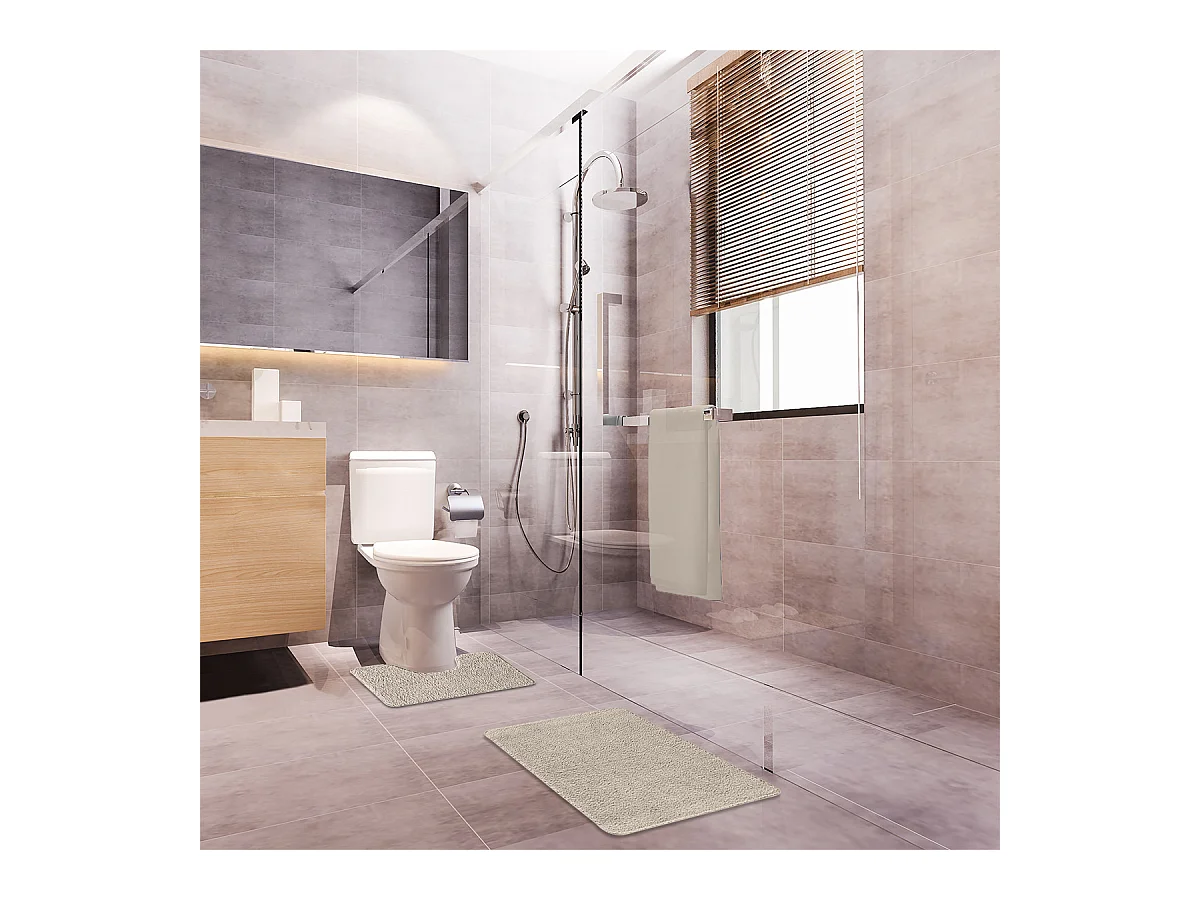 Lot de 2 tapis de bain polyester 50x80cm + contour ecru