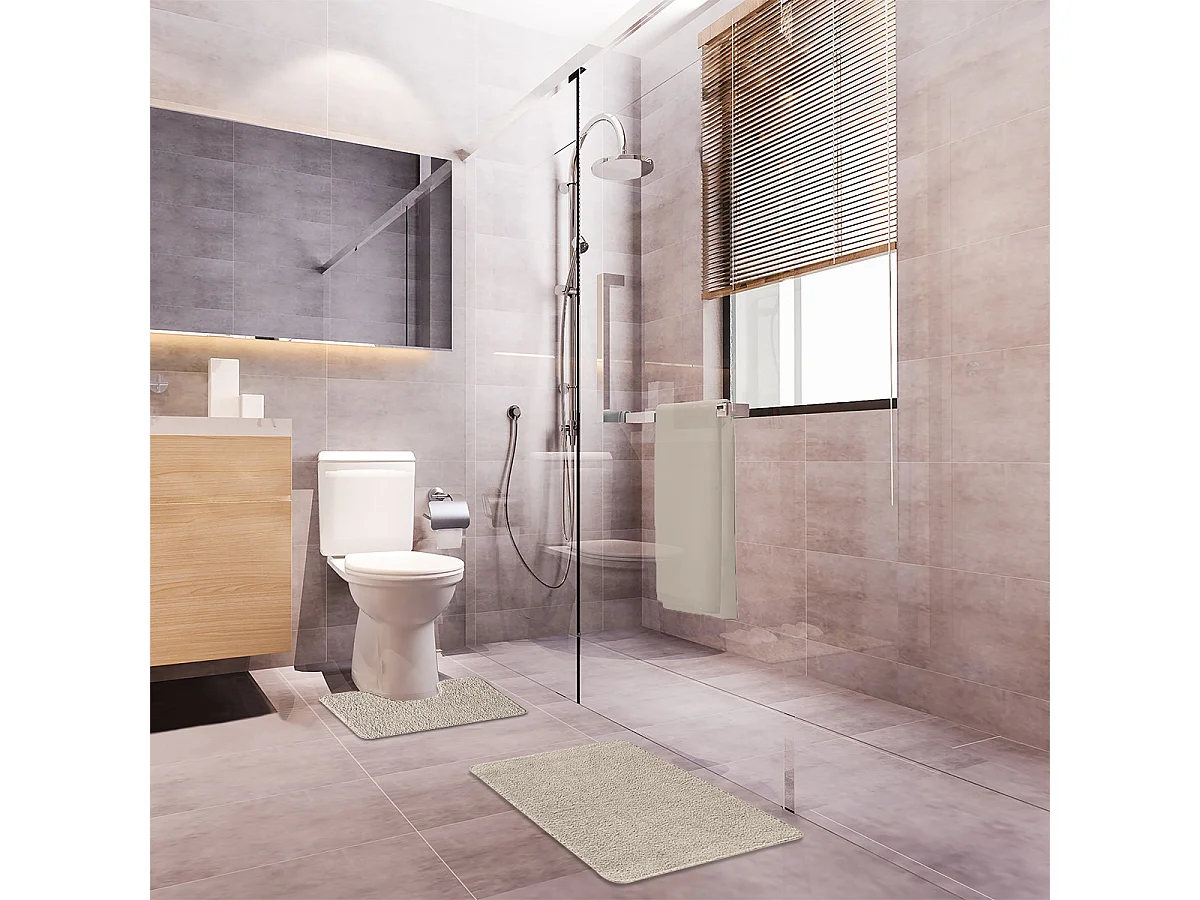 Lot de 2 tapis de bain polyester 50x80cm + contour ecru