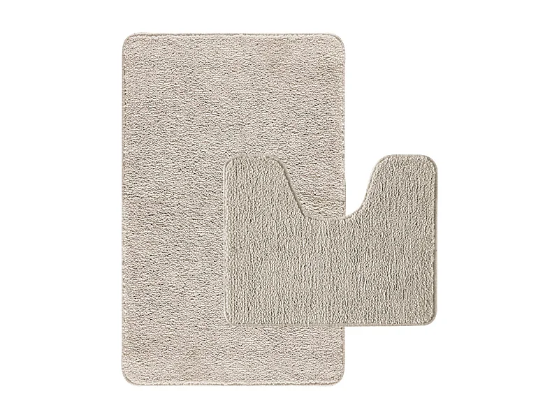 Lot de 2 tapis de bain polyester 50x80cm + contour ecru