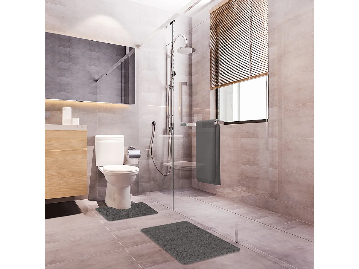 Lot de 2 tapis de bain polyester 50x80cm + contour anthracite